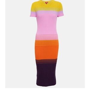 STAUD Colleen Striped Midi Dress